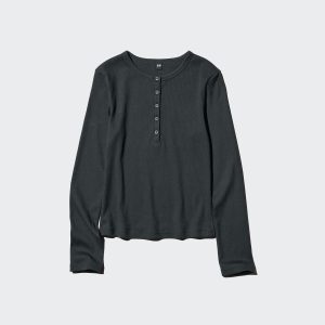 女裝 羅紋亨利領 t 恤 [長袖] 487908